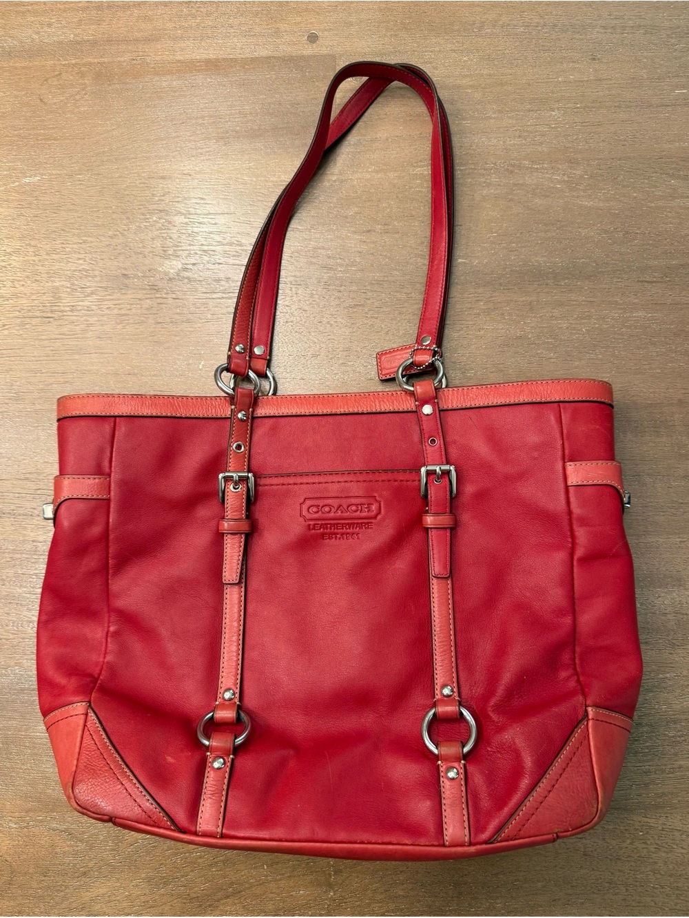 Coach Gallery Vintage East West Cherry Red Full-Grain Leather Tote Bag